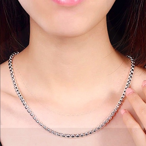 STERLING SILVER BOX CHAIN LINK MATCHING NECKLACE BRACELET SET - Picture 3 of 6